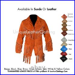 Women Cowgirl Suede Fringes Jacket Native American Western Rusty Brown Coat
