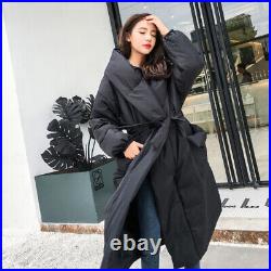 Women Hooded Duck Down Jacket Loose Fit Long Over Knee Warm Coat Overcoat Winter