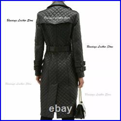 Women Leather Trench Coat Double Breasted Leather Dress Quilted Steam Punk Dress