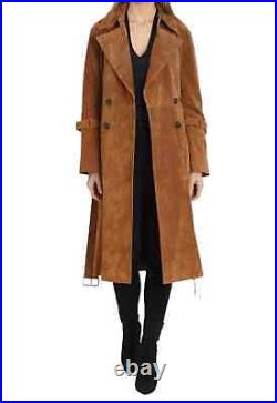 Women Suede Leather Long Coat Trench Coat Soft Winter Jacket 100% Pure Leather