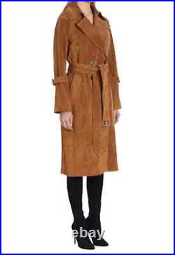 Women Suede Leather Long Coat Trench Coat Soft Winter Jacket 100% Pure Leather