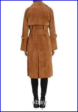 Women Suede Leather Long Coat Trench Coat Soft Winter Jacket 100% Pure Leather