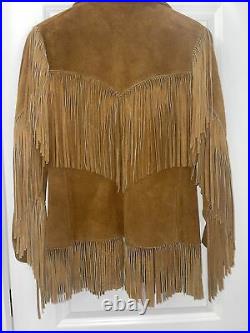 Women Vintage Leather Fringe Jacket Size Small Brown Coat Ladies Western 1970s