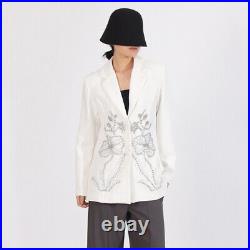 Women Western American Style Rhinestone Lapel Collar Blazer Jacket Coat 2 Button