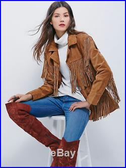 Women Western Suede Leather Wear Cow-Lady Fringe Vintage Long Coat Jacket