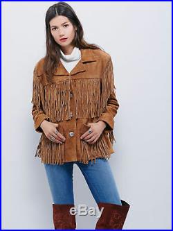 Women Western Suede Leather Wear Cow-Lady Fringe Vintage Long Coat Jacket