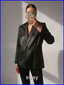 Women's Black Genuine Lambskin 100% Real Soft Pure Leather Blazer Coat Jacket