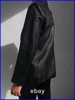 Women's Black Genuine Lambskin 100% Real Soft Pure Leather Blazer Coat Jacket