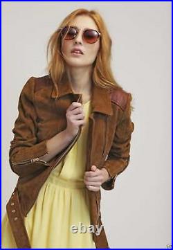 Women's Brown Original Suede Leather Jacket Western Style Real Leather Soft Coat