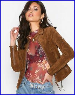 Women's Brown Suede Leather Jacket Western Style Real leather Soft jacket/Coat