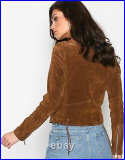 Women's Brown Suede Leather Jacket Western Style Real leather Soft jacket/Coat