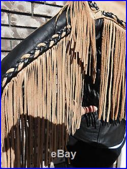 Women's Fringe Boho Western Leather Jacket Size Medium Excellent Condition