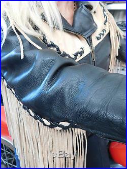 Women's Fringe Boho Western Leather Jacket Size Medium Excellent Condition