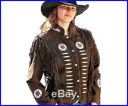 Women's Fringed Beaded Suede Western Indian Jacket Best Quality in brown/black