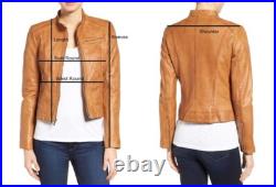 Women's Genuine Lambskin burgundy leather jacket Open front bomber Relaxed Coat