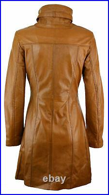 Women's Genuine Leather Lambskin Long Overcoat Trench Coat Button Classic Jacket
