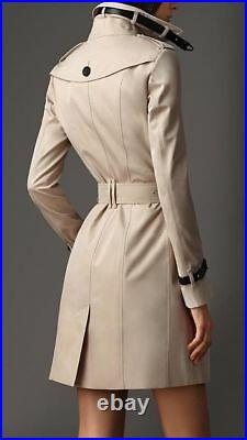 Women's HOT Genuine Soft Lambskin Leather Trench Coat Long Overcoat Jacket Coat