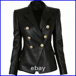 Women's Latest Genuine Lambskin Real Leather Blazer Coat Slim Fit Buttons Jacket
