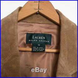 Women's Lauren Ralph Lauren Suede Leather Western Fringe Jacket Tan Beige S/M