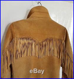 Women's Med Buckskin Fringed Leather Jacket Western Boho Hippie Lined Zip Coat