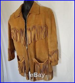 Women's Med Buckskin Fringed Leather Jacket Western Boho Hippie Lined Zip Coat