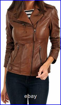 Women's Real Authentic Lambskin Biker Leather Jacket Brown Western Out Wear Coat Women's Real Authentic Lambskin Biker Leather Jacket Brown Western Out Wear Coat