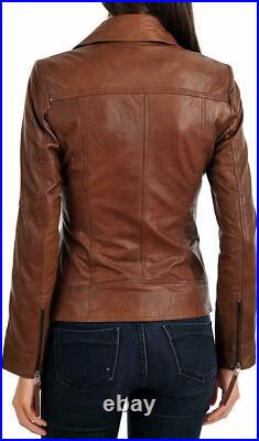 Women's Real Authentic Lambskin Biker Leather Jacket Brown Western Out Wear Coat Women's Real Authentic Lambskin Biker Leather Jacket Brown Western Out Wear Coat