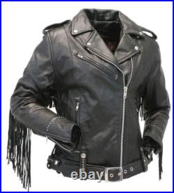 Women's Real Leather Fringe Jacket-Western Style Native American Fashion Black Women's Real Leather Fringe Jacket-Western Style Native American Fashion Black