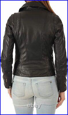 Women's Real Slim Fit Black Authentic Lambskin Leather Jacket Biker Western Coat