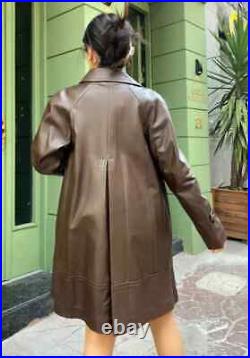 Women's Trench Coat Leather Jacket Button Closer Soft Premium Lambskin Long Coat