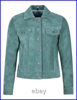 Women's Trucker Jacket Classic Western Shirt Style Suede Fashion Leather Jacket