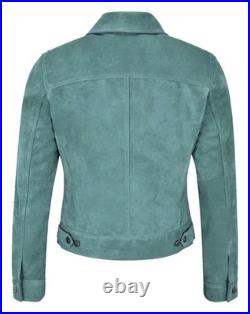 Women's Trucker Jacket Classic Western Shirt Style Suede Fashion Leather Jacket