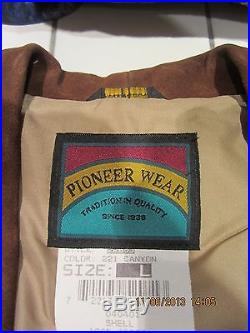 Women's Vintage Pioneer Wear Woven Cotton Western Leather Fringe Coat L