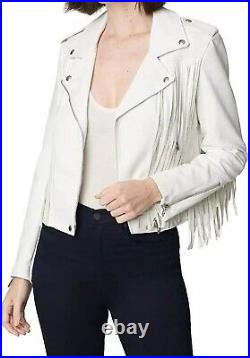 Women's White Lambskin Fringes Jacket Genuine Leather Western Style Cowgirl Coat