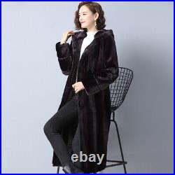 Women's Winter Fur Luxury Long Mink Fur Coat Hooded Thicken Warm Fur Jacket