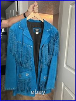 Women's turquoise fringed suede jacket