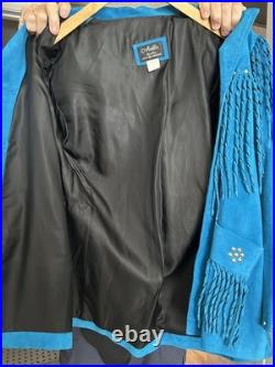 Women's turquoise fringed suede jacket