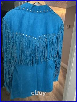 Women's turquoise fringed suede jacket
