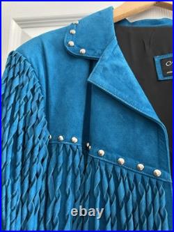 Women's turquoise fringed suede jacket