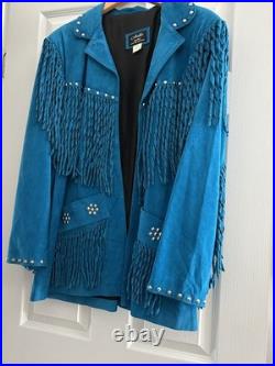 Women's turquoise fringed suede jacket