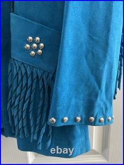 Women's turquoise fringed suede jacket