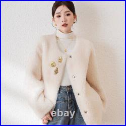 Womens 100% Wool Lamb Fur Shearling Coats Jackets Outwear Overcoat Winter Autumn