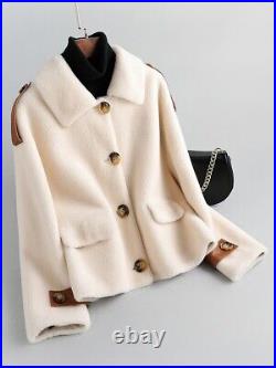 Womens 100% Wool Lamb Fur Shearling Short Coats Jackets Overcoat Single Breasted Womens 100% Wool Lamb Fur Shearling Short Coats Jackets Overcoat Single Breasted