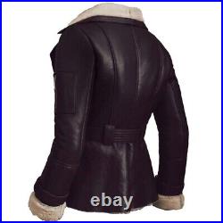 Womens Aviator RAF B3 Fur Bomber Flying Leather Jacket Real Sheep Skin Jacket