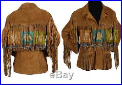 Womens BROWN WESTERN SUEDE LEATHER NATIVE AMERICAN COAT All Size Available