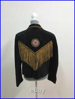 Womens Cowgirl Black Suede Leather Western with Fringe Jacket NATIVE AMERICA