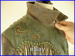 Womens L Double D DD Ranch leather jacket fringe studded western turquoise brown