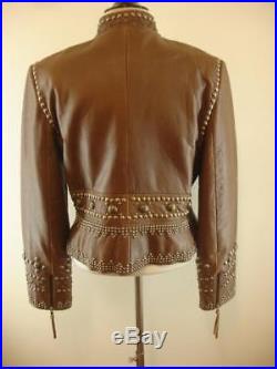 Womens L Double D Ranch Wear western brown leather jacket brass conchos studded