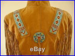 Womens L Frontier Collection jacket cavalry beaded fringe suede military western