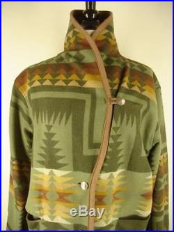Womens L Wool Reversible Indian Navajo Chief's Blanket Coat Jacket Green Western